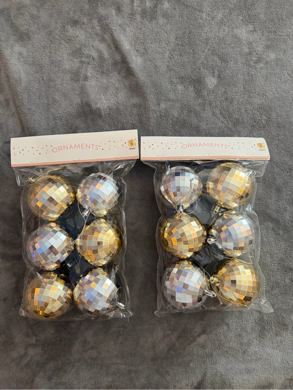 Set of 12 Mirrored Mosaic Christmas Ornaments - Gold & Silver